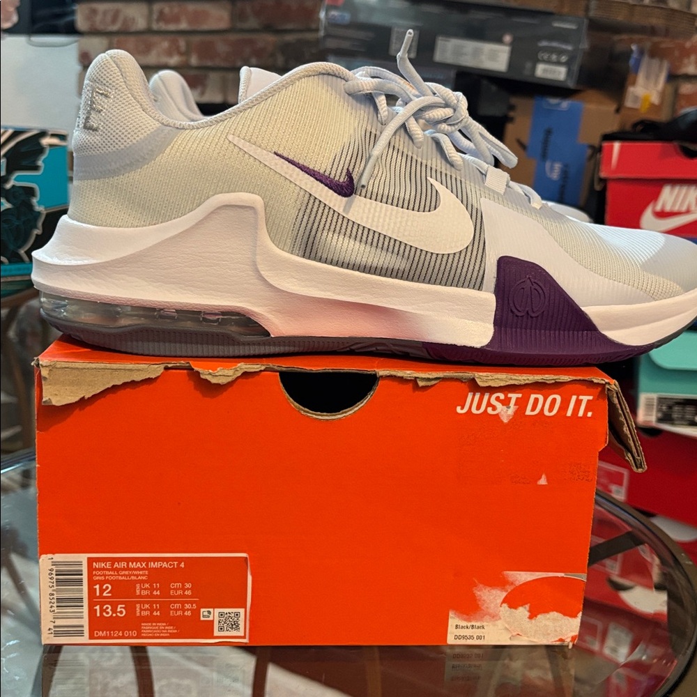 Nike Air Max Impact 4 Basketball Shoes White Purple DM1124-010 M 12 / W 13.5